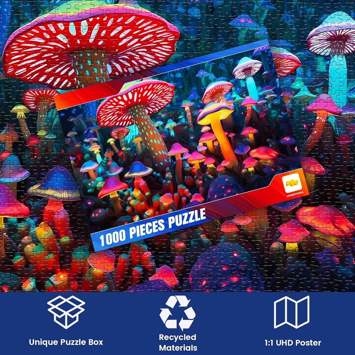 1000 Piece Puzzle for Adults - Mushroom Puzzle - Wooden Puzzle Highlights the Wonder and Charm of Mushrooms Around the World - Thick, Sturdy Pieces - Challenging Family Activities - Perfect Gift - 29 x 20 inches