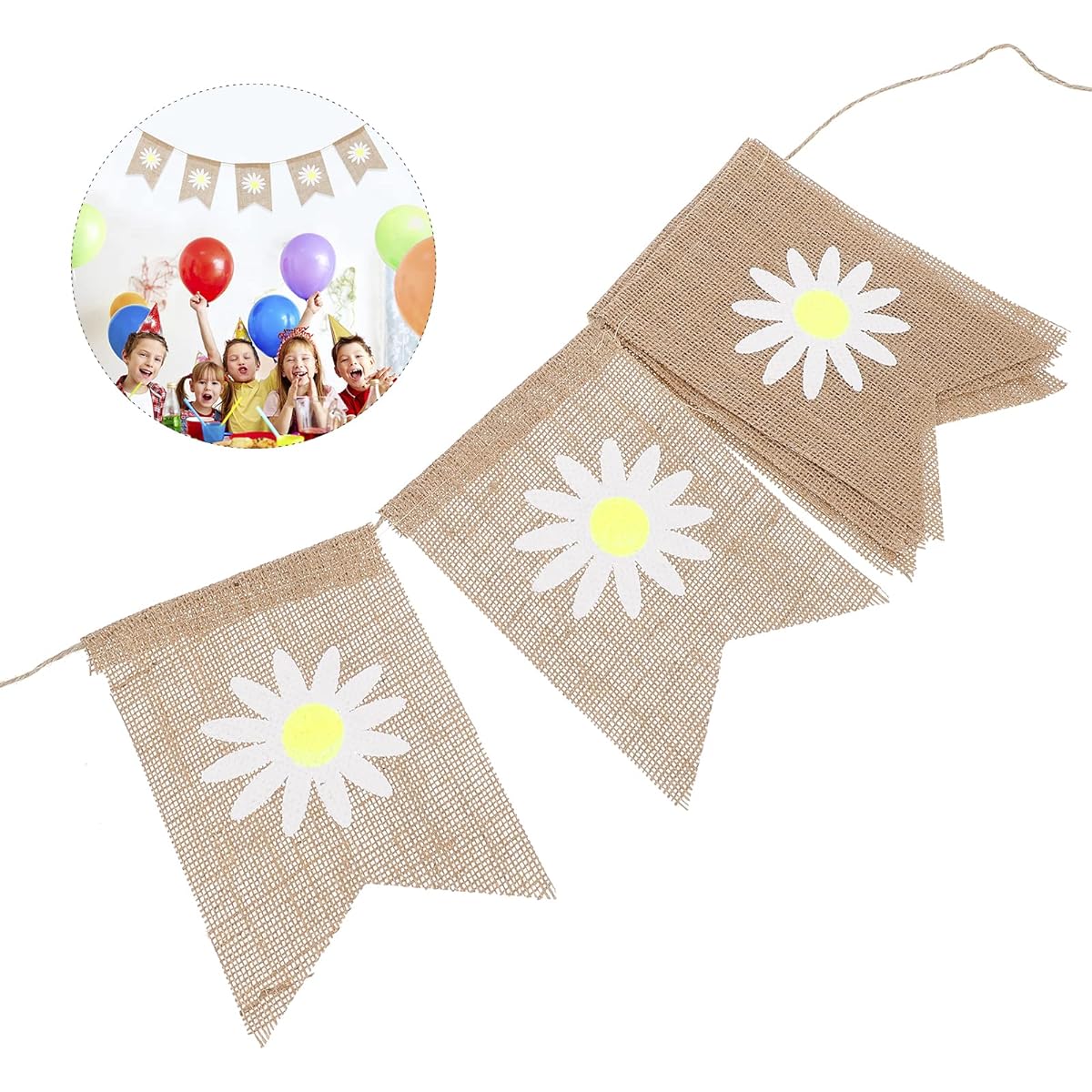 Amosfun Spring Theme Burlap Banner Floral Pattern Spring Hanging Banners Hanging Garland Spring Party Decorations