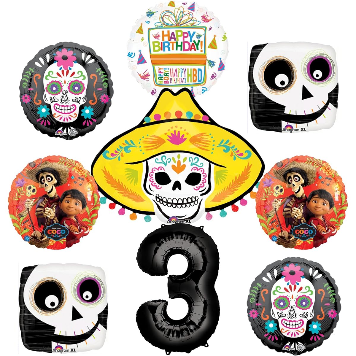 Coco Party Supplies 3rd Birthday Balloon Bouquet Decorations 9 pc