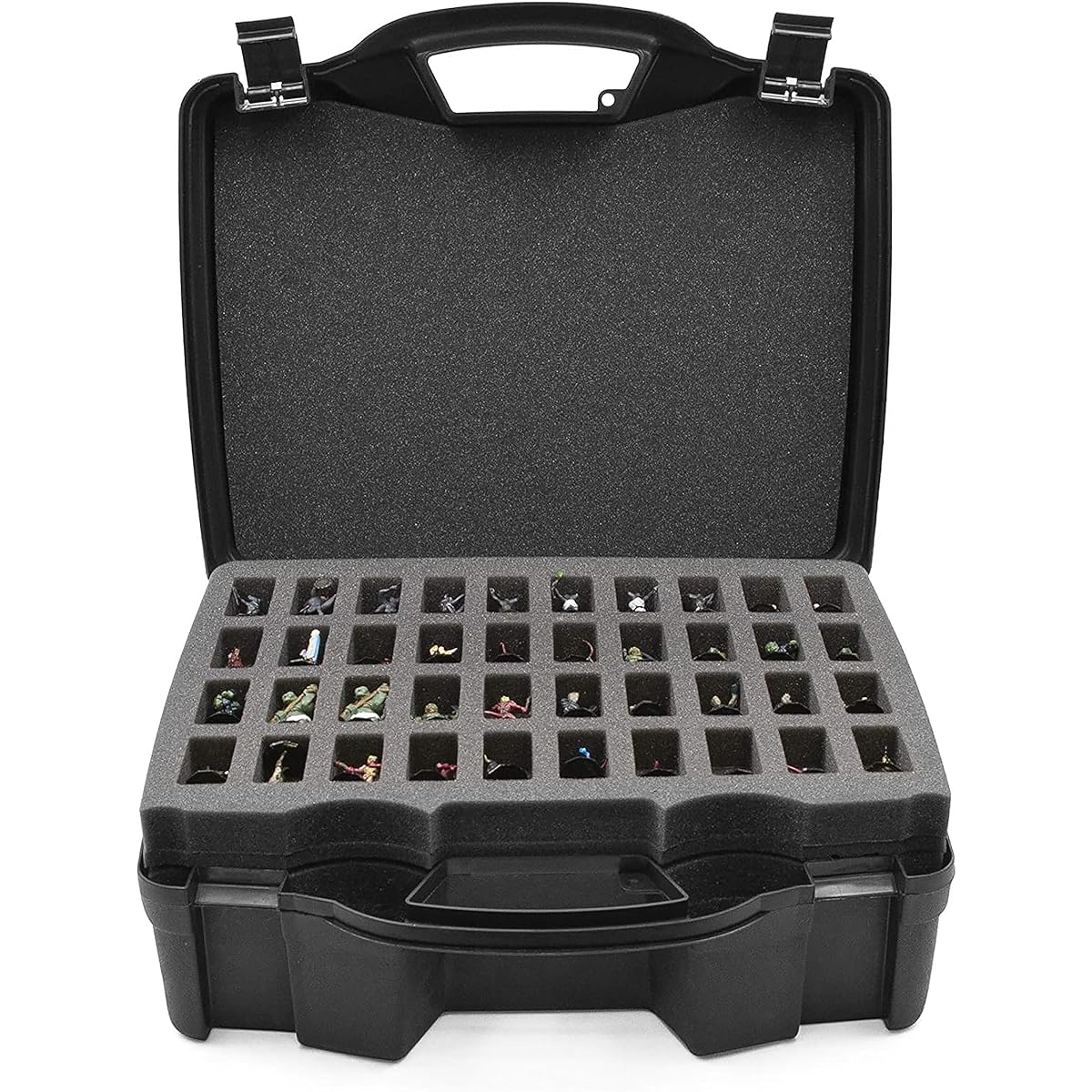 CASEMATIX Miniature Storage Hardshell Figure Case - 80 Slot Figure Miniature Carrying Case with Customizable Foam Layer for Large Miniatures, Compatible with Warhammer 40K, DnD and More