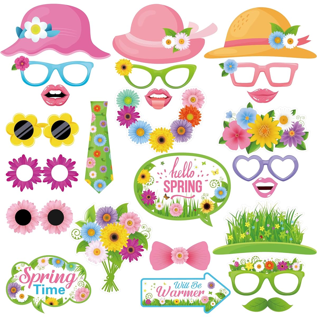 Spring Photo Booth Props with Sticks Flower Photo Booth Props Spring Party Decorations (25 Pieces)