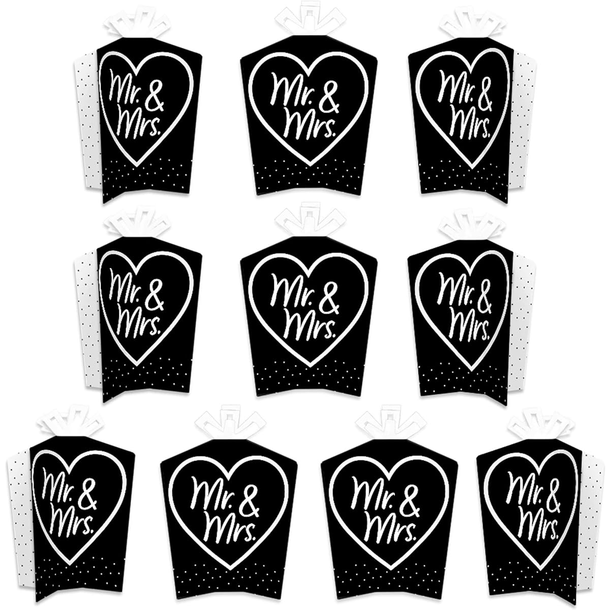 Big Dot of Happiness Mr. and Mrs. - Table Decorations - Black & White Wedding or Bridal Shower Fold & Flare Centerpieces - 10 Pieces