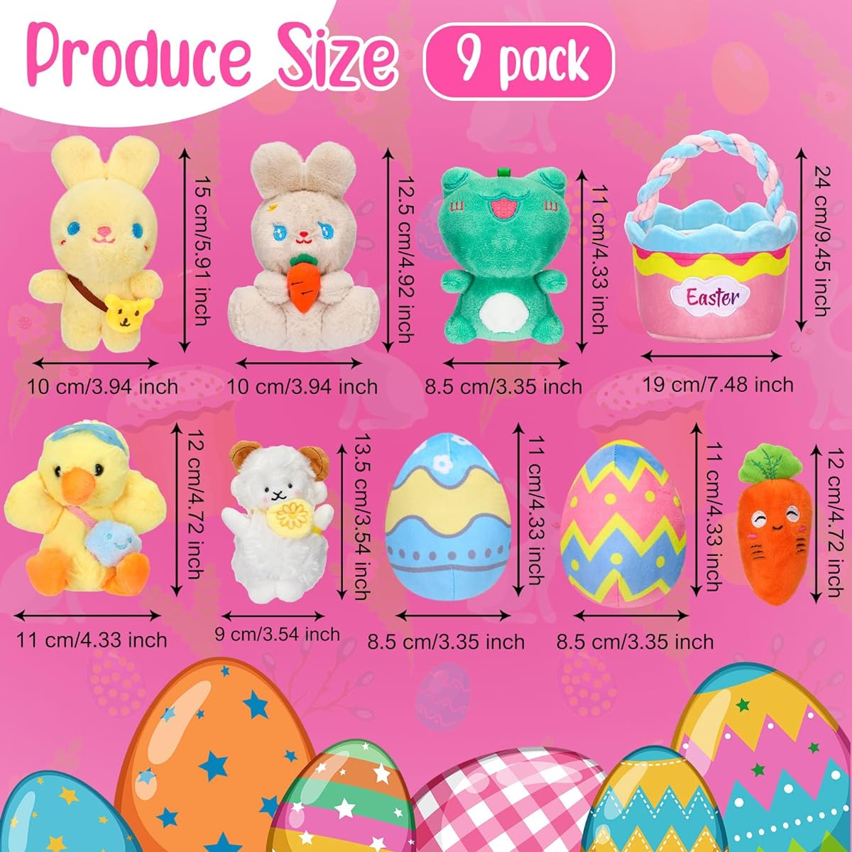 Glimin 9pcs Easter Plush Basket, First Easter Basket, Plush Playset, Easter Basket Stuffed Animals, Easter Party Favors, Plush Toys, Easter Basket, Easter Theme Party Favors, Gifts for Baby Kids