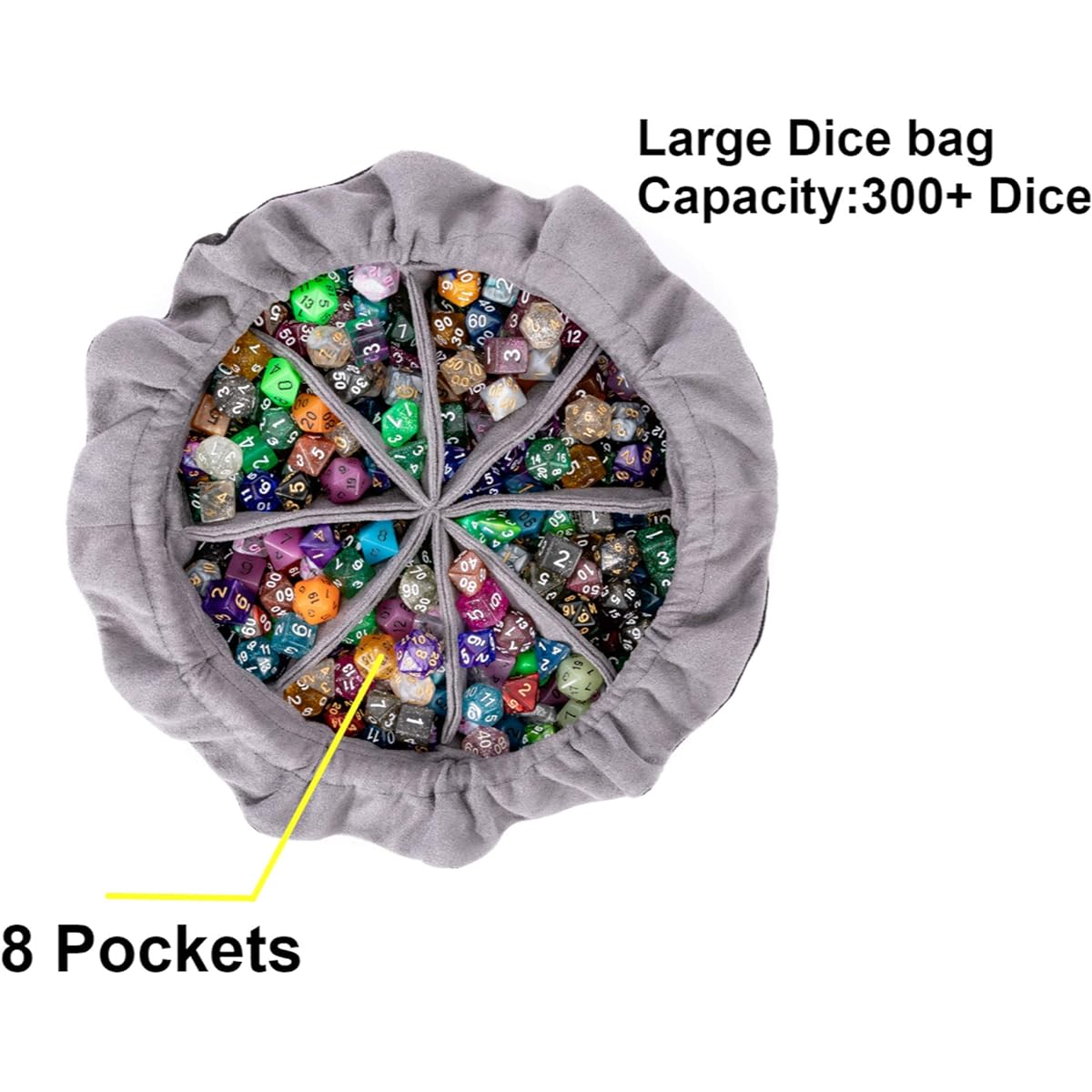 DND Dice Dragon Drawstring Bag with Pocket Black Storage Bag for RPG MTG Game Dice Capacity 300+