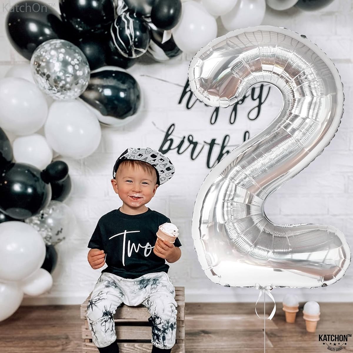 silver number 2 foil balloon