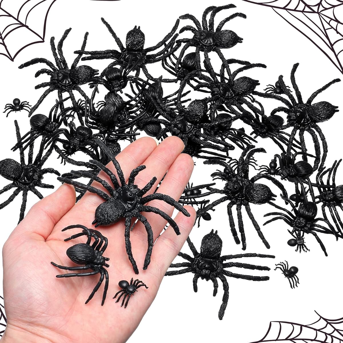 Chivao 60 Pieces Realistic Plastic Spiders Plastic Halloween Spiders Halloween Prank Scary Spiders for Boys Teens Adults Halloween Prank Props 3 Sizes (Cute Style, Large Size)