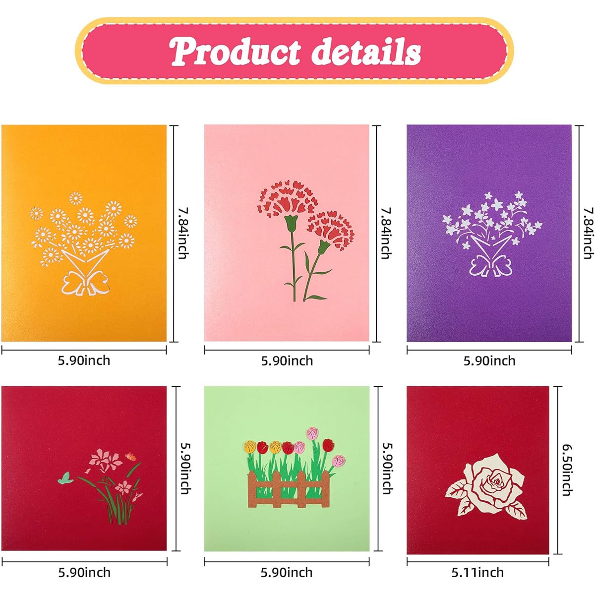 6 Pieces Pop Up Cards Flower 3D Greeting Cards Mother's Day Flower Pop Up Card Thank You Card with Envelope Wife Mom Card Mother's Day Birthday Anniversary Wedding Valentine's Day