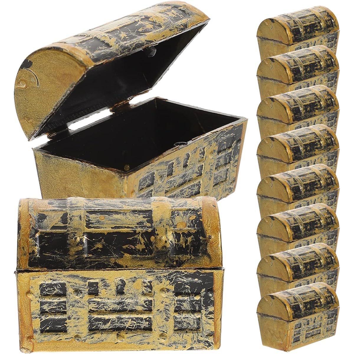 Gadpiparty 10pcs Mini Pirate Treasure Chest Plastic Chest Gold Finish Pirate Jewelry Box Games Toys Set Pirate Birthday Party Favors Supplies