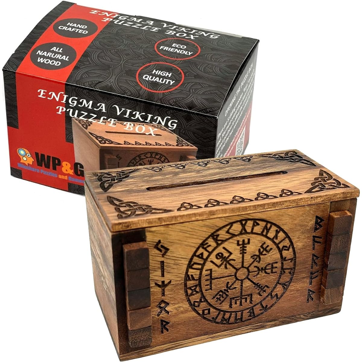 Enigma Viking Secret Puzzle Box - Money and Gift Card Holder Wood IQ Trick Lock with Hidden Compartment Brain Teaser