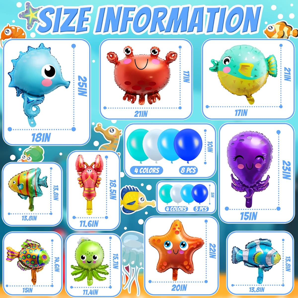 62 Pieces Sea Animal Balloons Sea Animal Balloons Sea Animal Foil Balloons Ocean Party Decorations Birthday Festival Beach Party Decorations Favors
