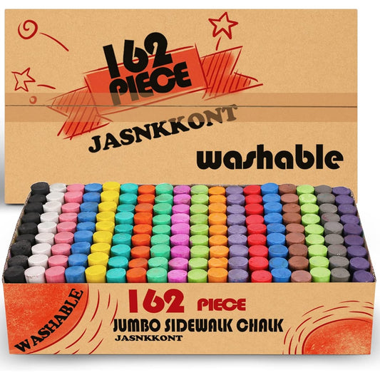 162 Pack 18 Colors Washable Sidewalk Chalk Set Non-Toxic Jumbo Chalk for Outdoor Art Play, Playground Paint, School Classroom, Chalkboard, Outdoor Toys, Gifts for Kids and Adults