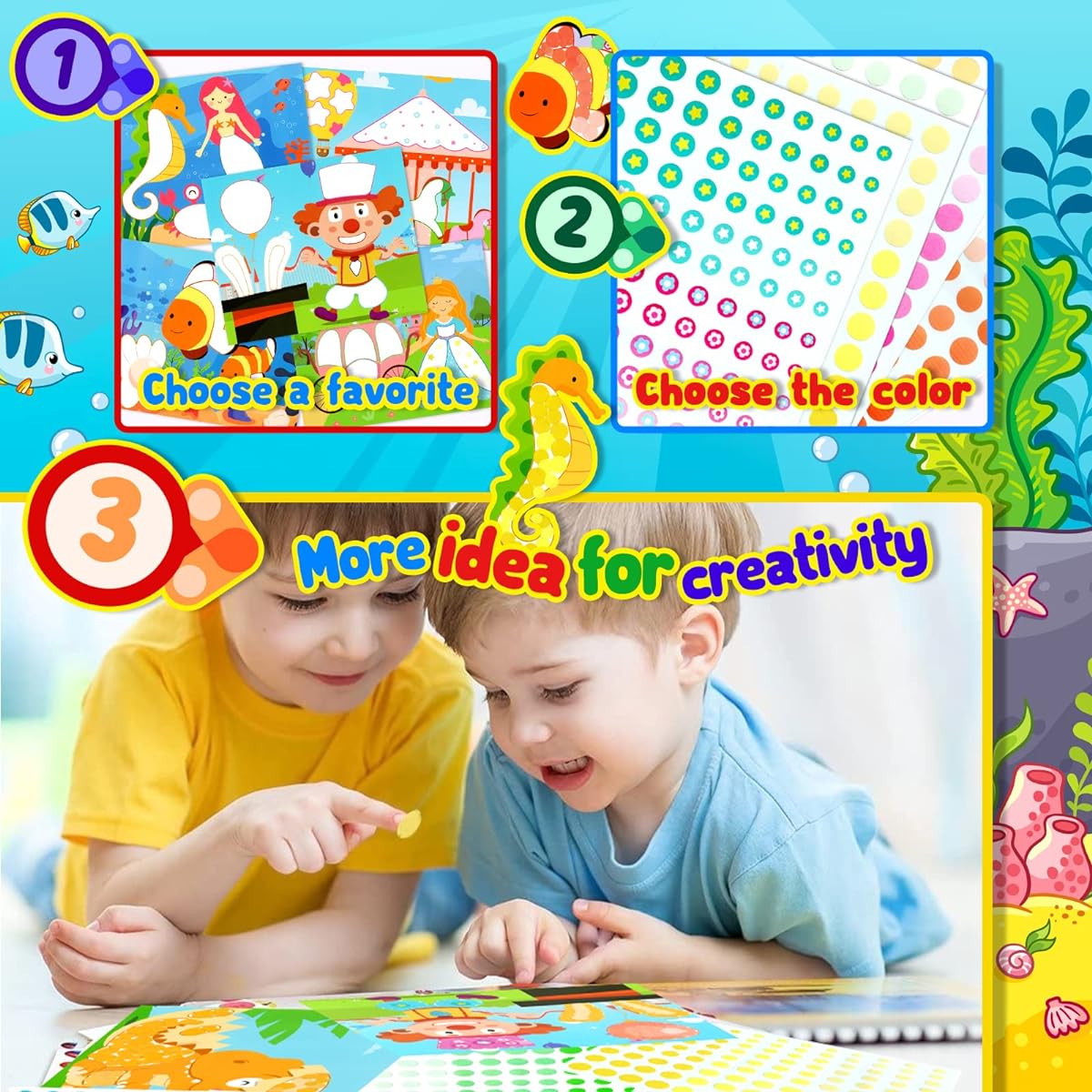 EyaHi Dot Stickers for Toddlers Craft Kit for Kids 3000pcs Dot Stickers 5 Themes & 10 Scenes for Kids 4-6 3-7 Gifts for Kids/Girls/Boys No Mess Sticker Set