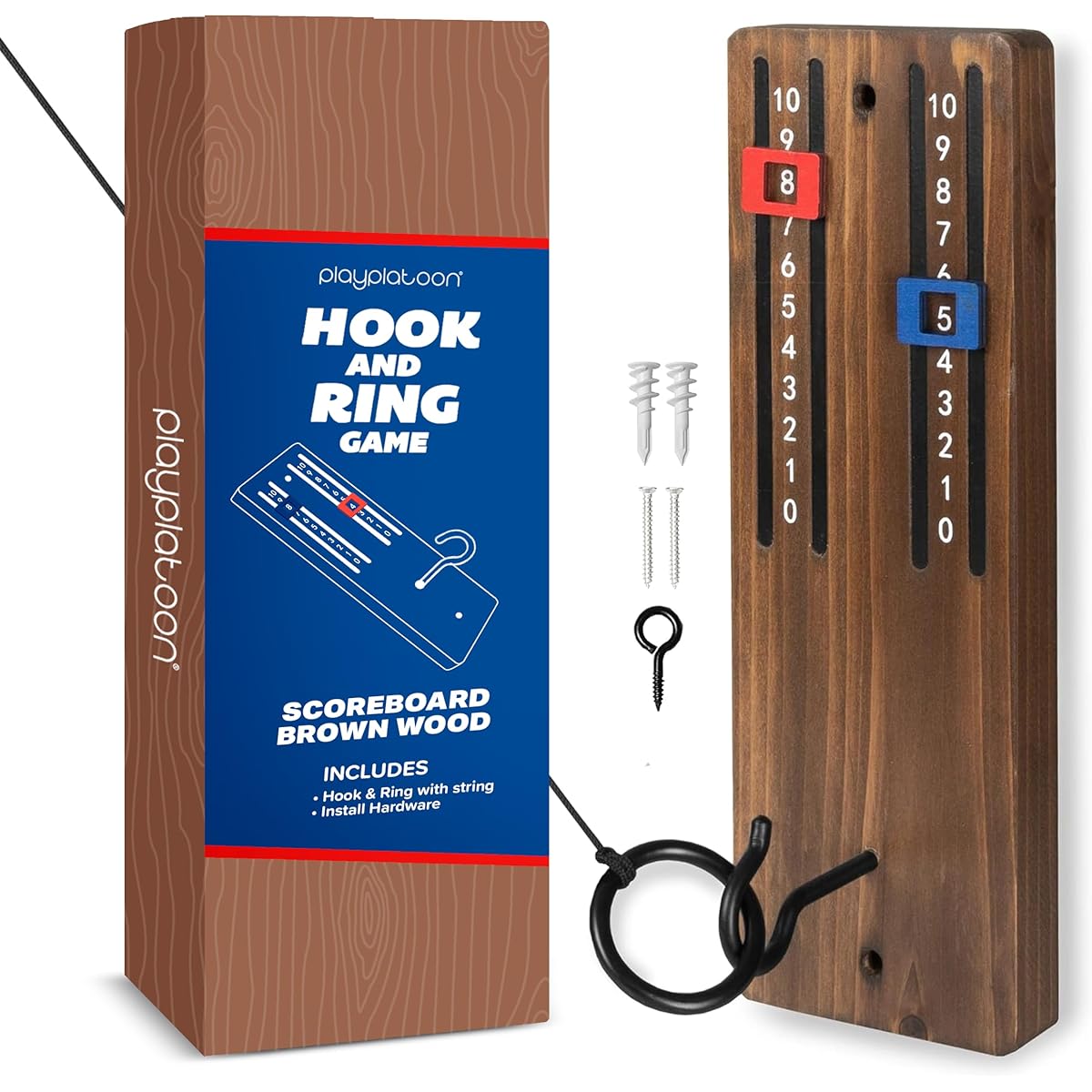 Play Platoon Hook and Ring Toss Game - Ring Toss Bar Game for Adults Wooden Toss Ring Game - Perfect for Home, Basement, or Bar