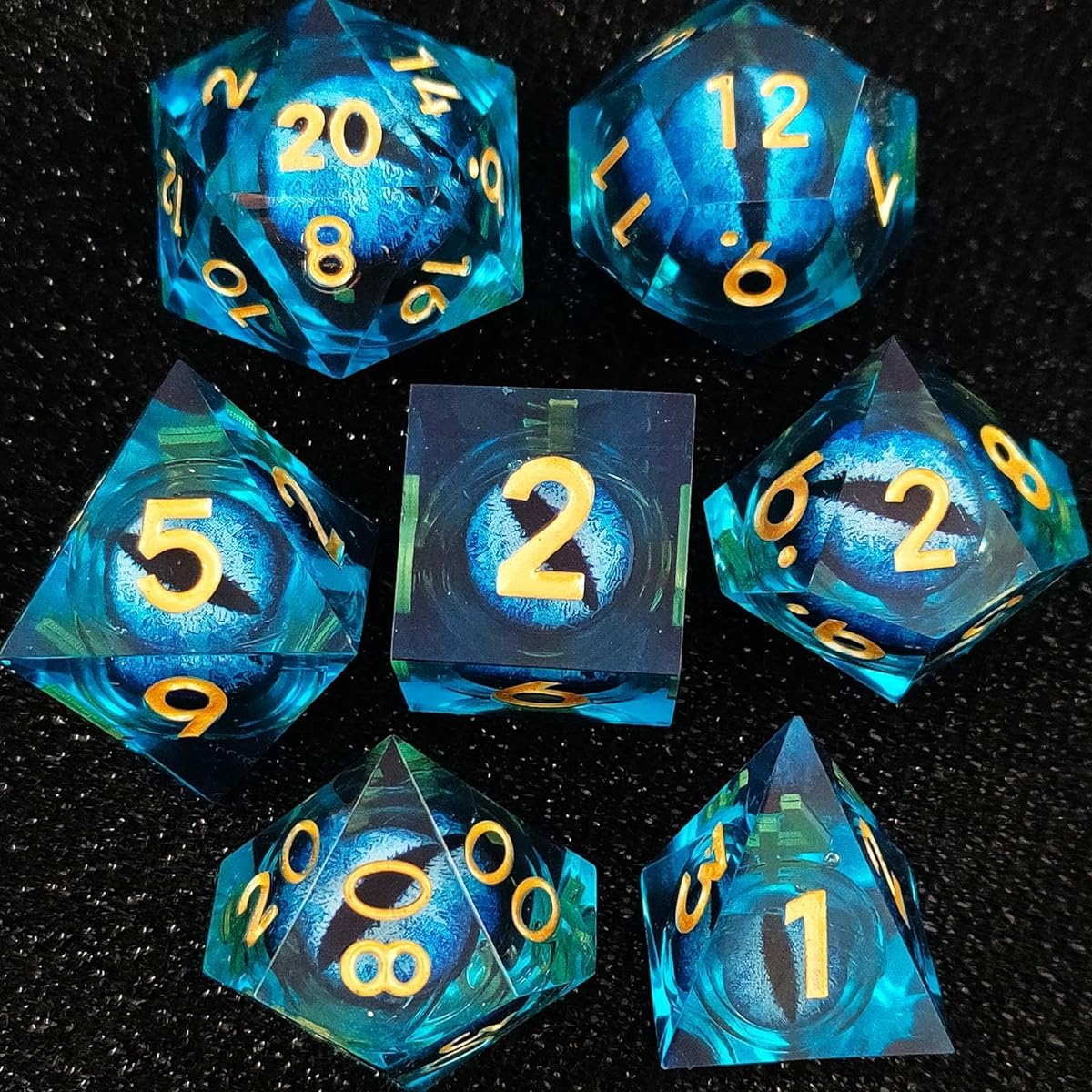 GIUADKXD DND Dice Set - Liquid Core Moveable Dragon's Eye Dice D&D Polyhedral Handmade Resin Dice RPG Role Playing Dice Dungeons & Dragons DND Spiked Dice D20 Dice 7 Piece Set Blue Dragon's Eye
