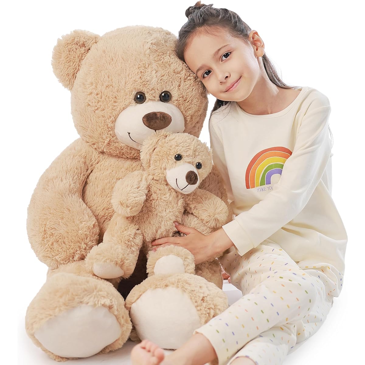 Poutmac Giant Teddy Bear 39 Inch Large Stuffed Animals Mommy with Baby Big Brown Teddy Bear Baby Shower Decorations Mother's Day Valentine's Christmas Kids Girlfriend