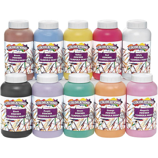 Colorations Powder Tempera Paint, 1 lb., Multicolor Variety Pack for Classroom Supplies, Arts & Crafts (Set of 10)