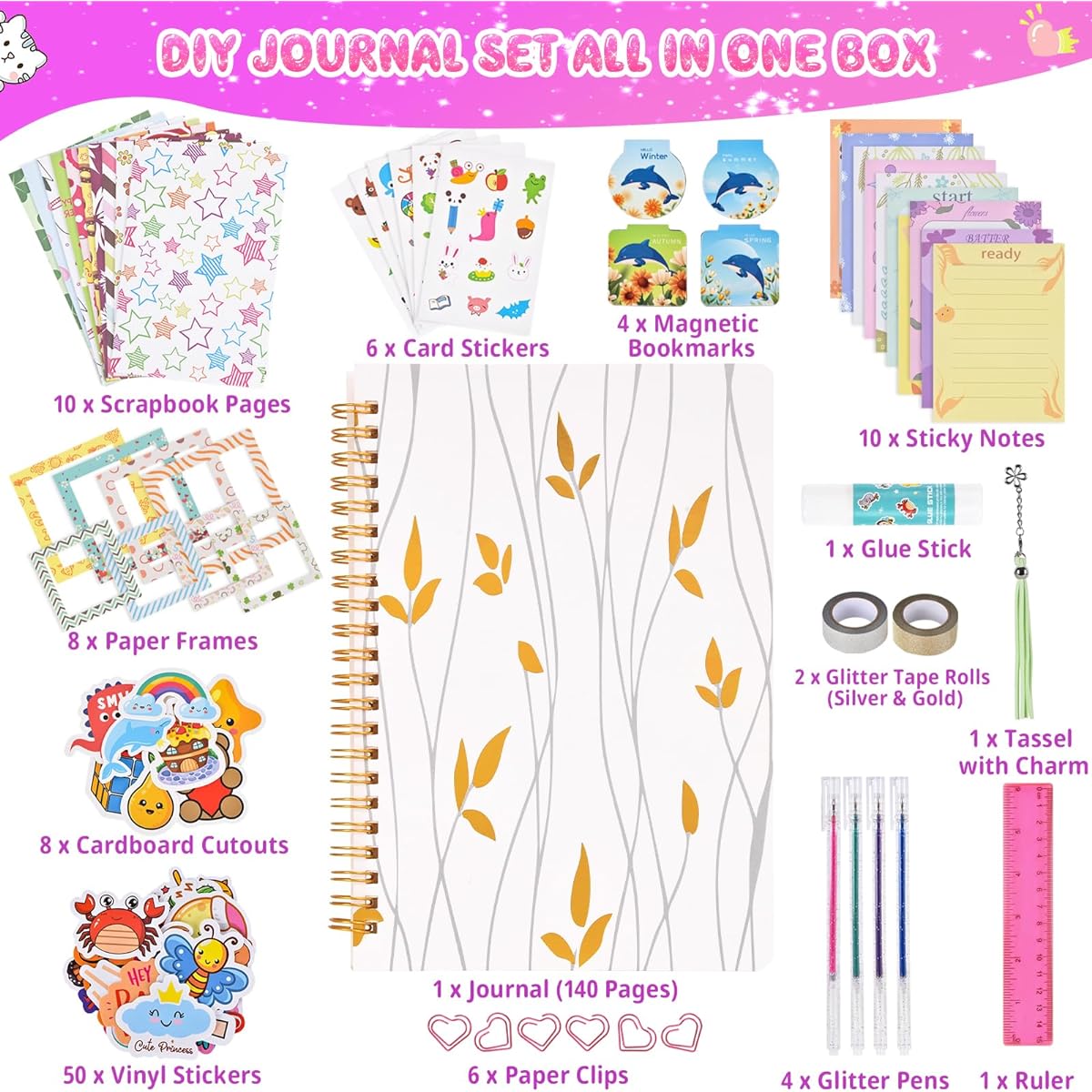 Rocamdo Gifts Toys for Girls Ages 8 9 10 11 12 13 14 DIY Journal Kit Scrapbook Diary Filler Birthday Gifts for Tweens Teens Journaling Kit Arts & Crafts for Girls Art Supplies for Kids