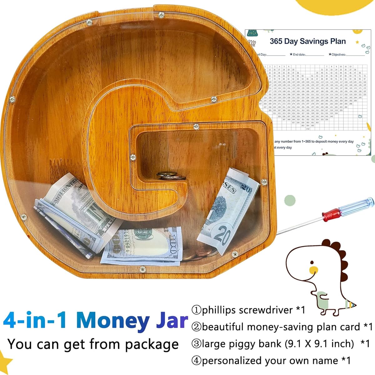 Custom Wooden Piggy Bank Creative 26 English Alphabet Letter Storage Tank Personalized Letter Coin Bank Customize Wooden Toy Piggy Bank Frame DIY Your Own Name Letter Decorative Kids Piggy Bank(G)