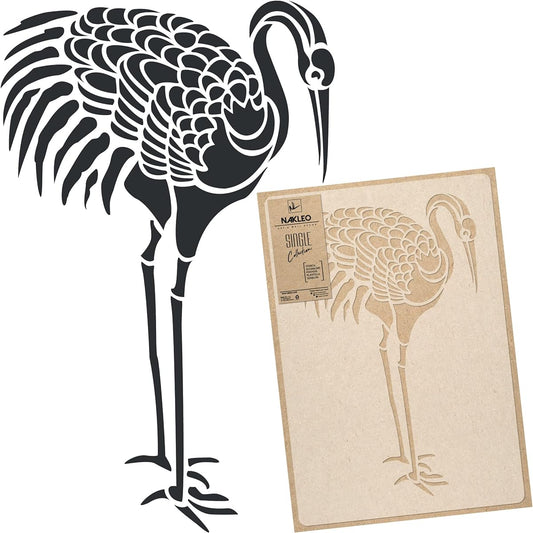 Reusable Plastic Wall Stencil // Standing Crane - Heron #1 // Art Craft Mylar Template (17.7"x25.6")