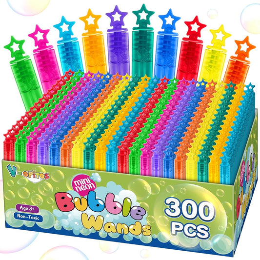 300pcs Mini Bubble Wands 10 Colors for Kids Bulk Party Favors Theme Birthday Christmas New Year Valentine's Day Carnival School Class Giveaways for Boys & Girls Ideal Goodie Bag Stuffers