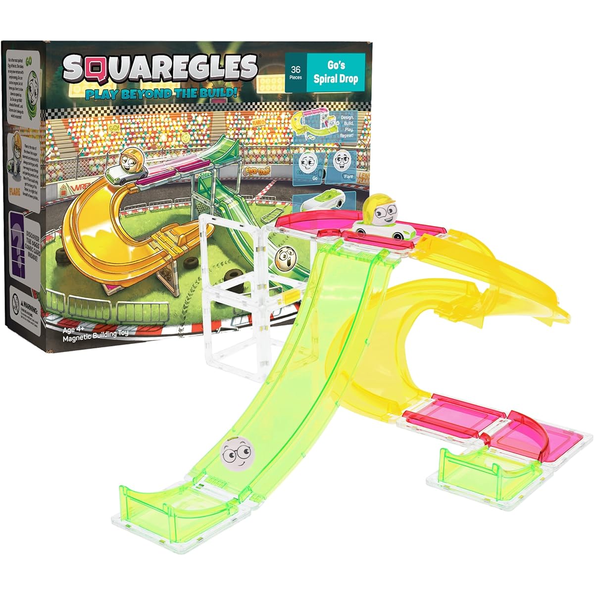 Squaregles Expansion Set Drop and Jump Racetrack Set, 12 Action Packed Building Toys, Magnetic Frame Not Included, Required Set Required