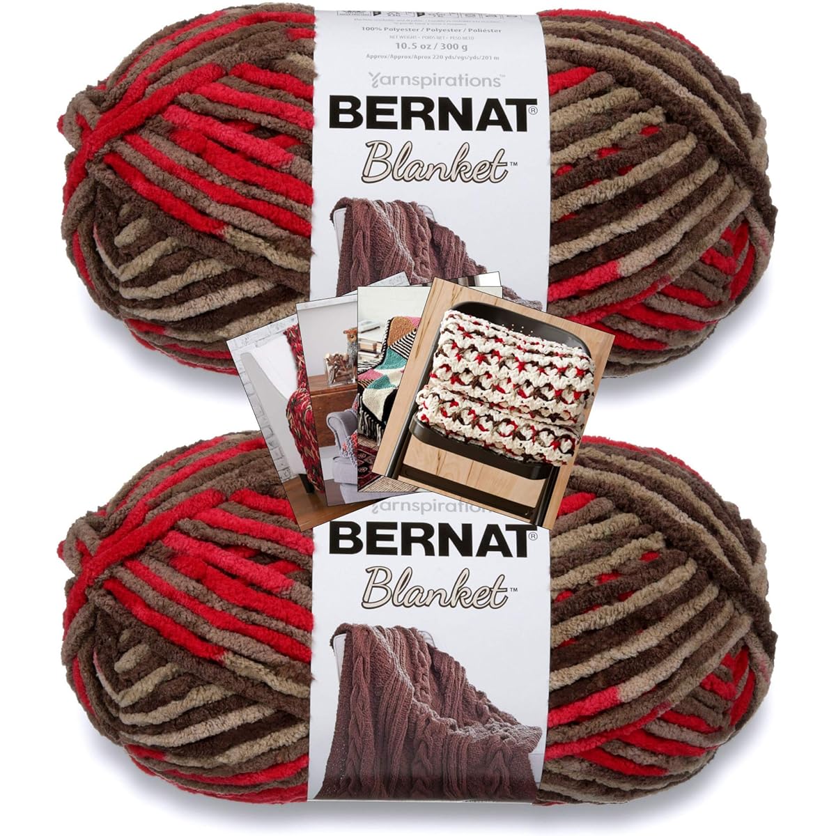 Bernat Blanket Yarn - Big Ball (10.5oz) - 2 Pack with Pattern (Raspberry Trifle)