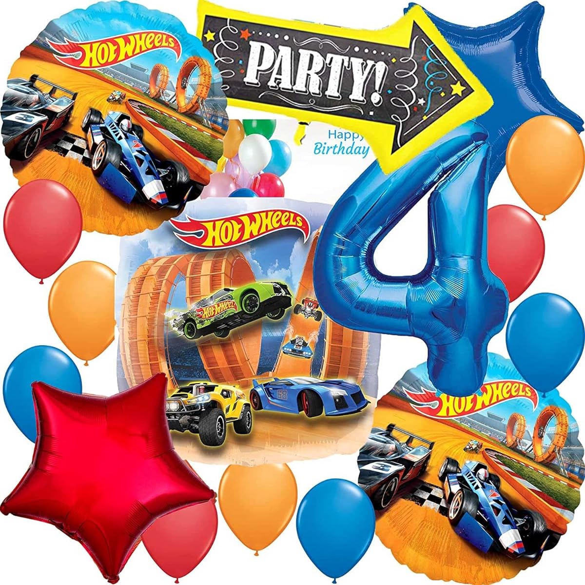 Anagram Licensed Birthday Balloons Hot Wheels Themed Collectible Party Accessories Multicolor 4th Birthday