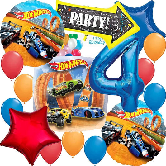 Anagram Licensed Birthday Balloons Hot Wheels Themed Collectible Party Accessories Multicolor 4th Birthday