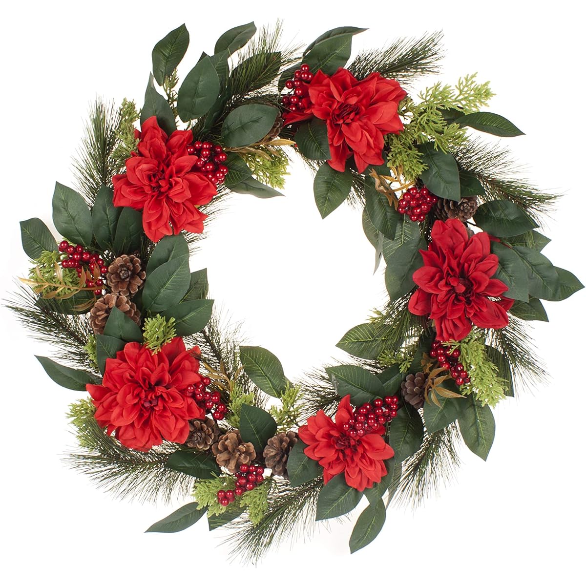 LTWHOME "Busy Time" Wreath Series WHCMRF Dahlia Size 56CM Door and Wall Decoration Interior Item Business Use