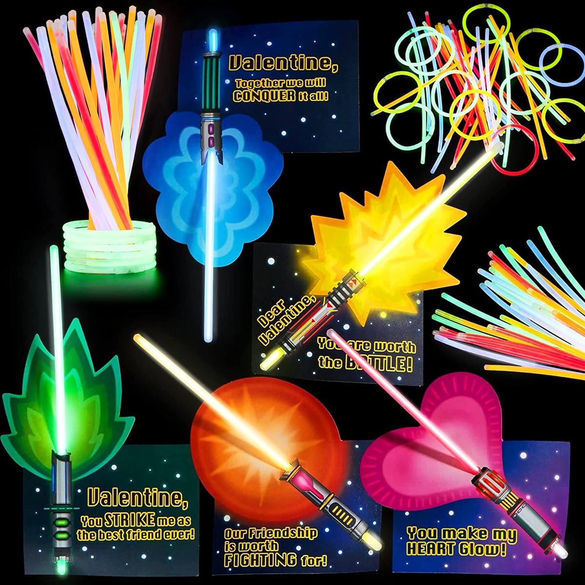 30 Pack Valentine's Day Cards with Glow Stick Bracelet Connectors