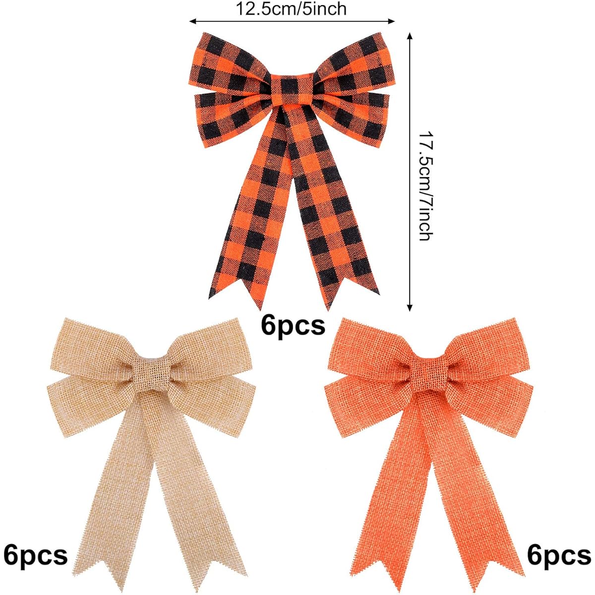 WILLBOND 18 Pieces Thanksgiving Plaid Ribbon Orange and Black Burlap Ribbon Halloween Bows Thanksgiving Fall Home Decorations 5 x 7 Inch