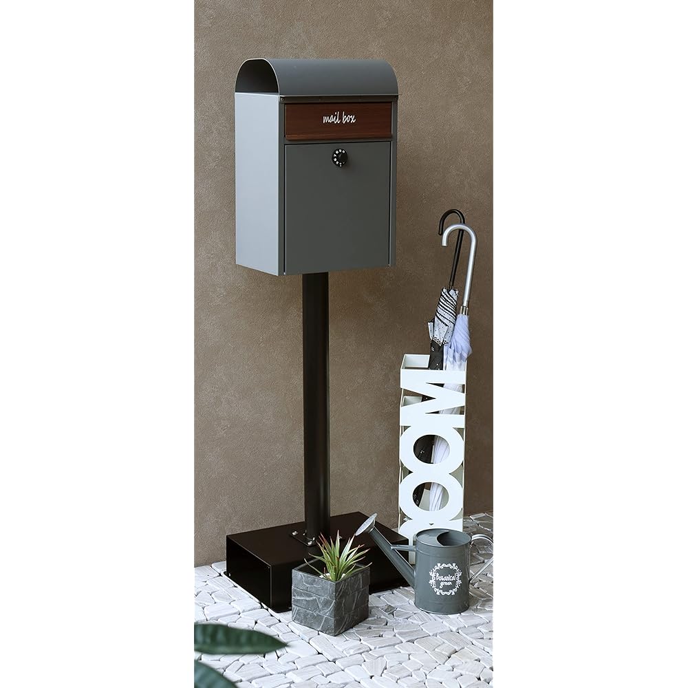 MOJYU Stand Post Gilda Gray SDM-013 Post Mail Box Stylish Mailbox Delivery Box Scandinavian Style with Lock Freestanding Stand High Type Entrance Home Use