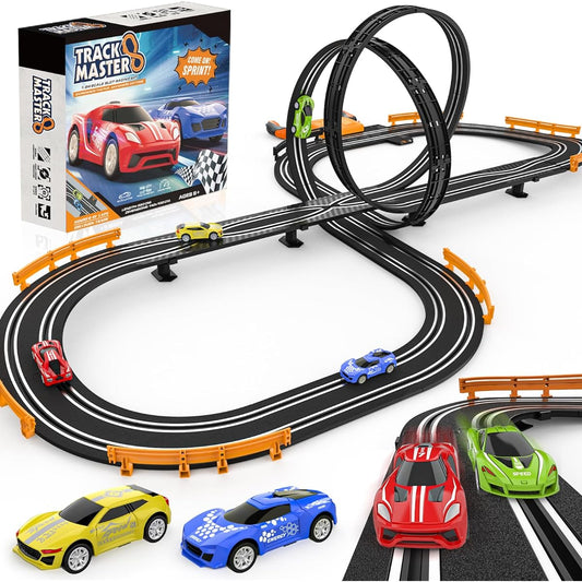 Slot Car Race Track Set Race Car Track Toy for Boys and Kids, 4 High Speed Slot Cars Battery or Electric Dual Racing Game Lap Counter Circle Gift Toys for Boys Kids Toddlers Ages 8-12 14 NO.A64-5A
