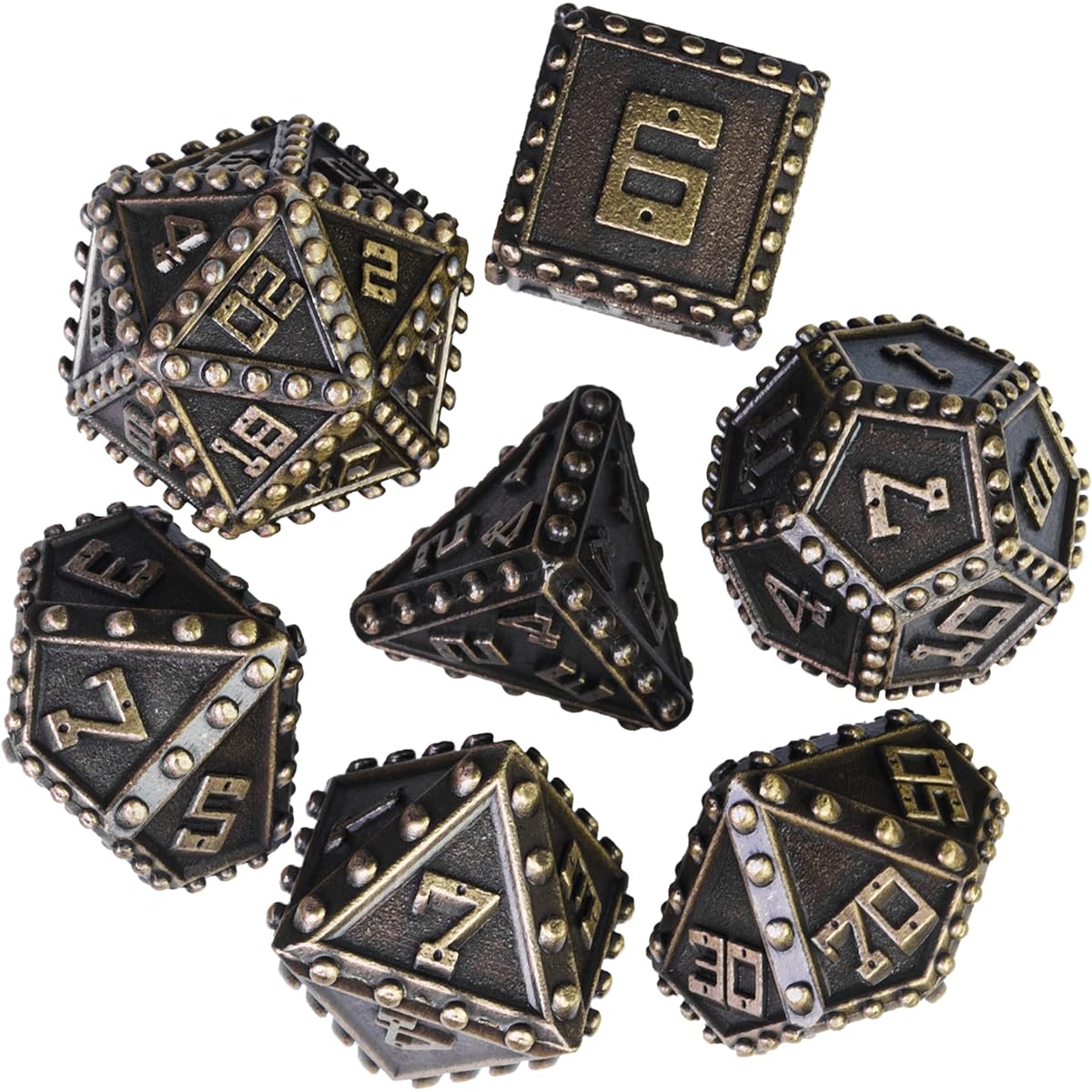UDIXI Metal Dice Set, Metal DND Dice Set, Rivet D&D Dice Set for Dungeons & Dragons, Polyhedral Dice Set for Pathfinder MTG (Ancient Bronze)