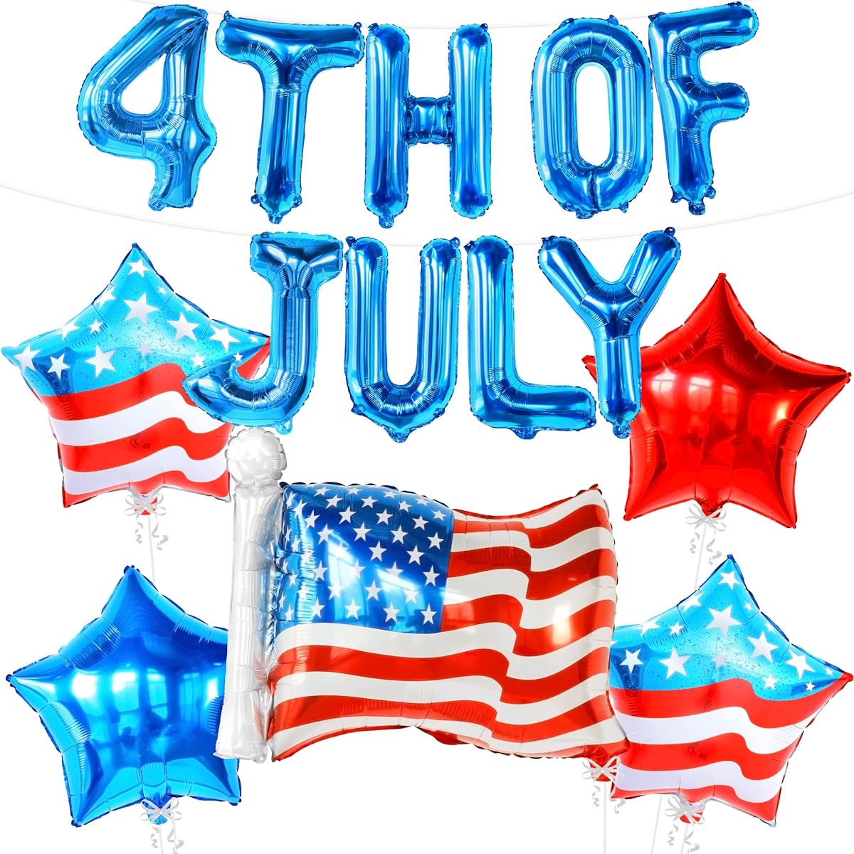 KatchOn 4th of July Balloon Decorations - 26" American Flag Balloon and Star Balloon | 4th of July Decorations | 4th of July Balloons Memorial Independence Day Decorations