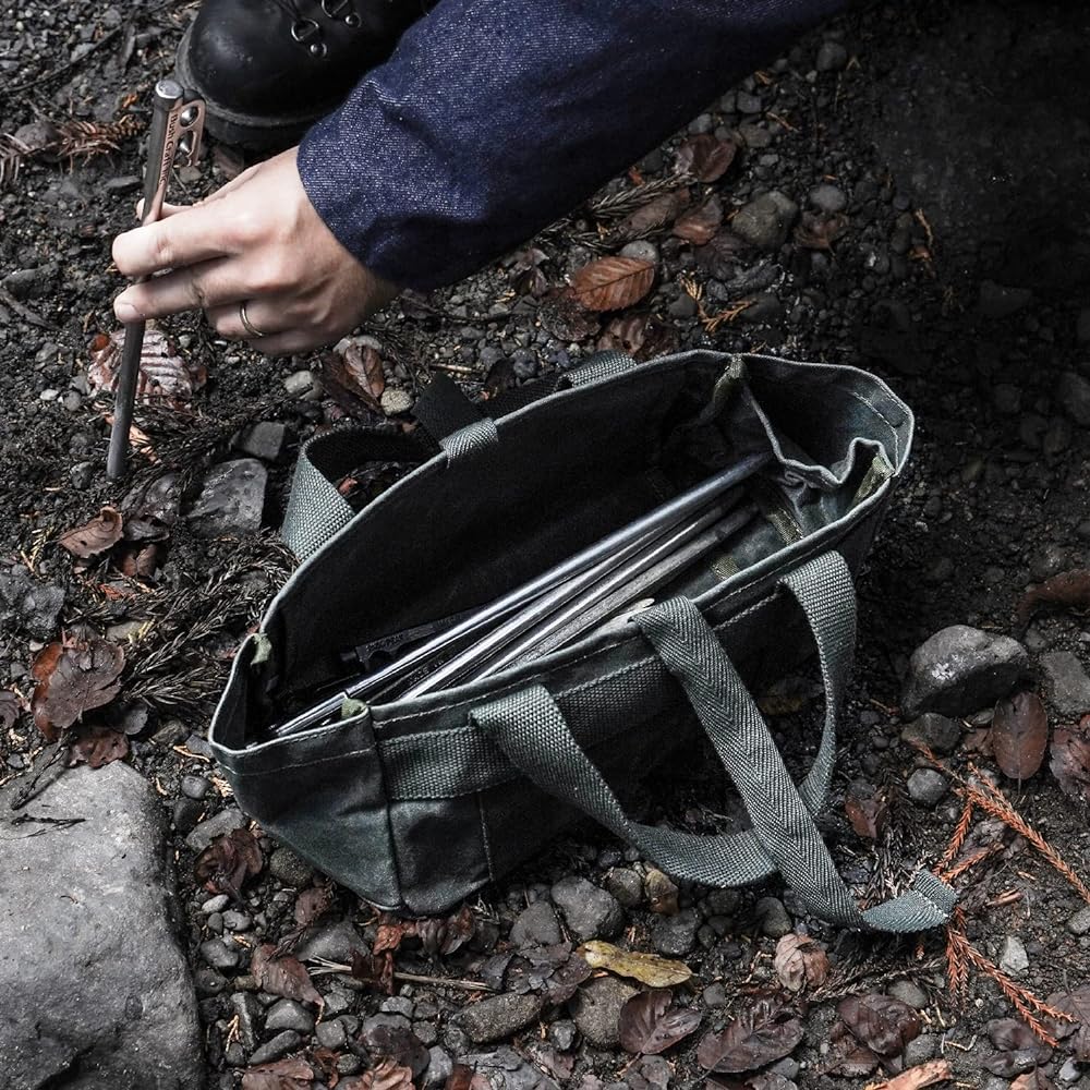 asobito Tool Bag, Olive Storage Case, Storage Bag, Waterproof, 100% Natural Materials, Cotton Canvas Case, Authenticity, Comes with Flap, Peg, Seasoning, Coffee Set, Camping, Outdoor, Kitchen ab-053OD