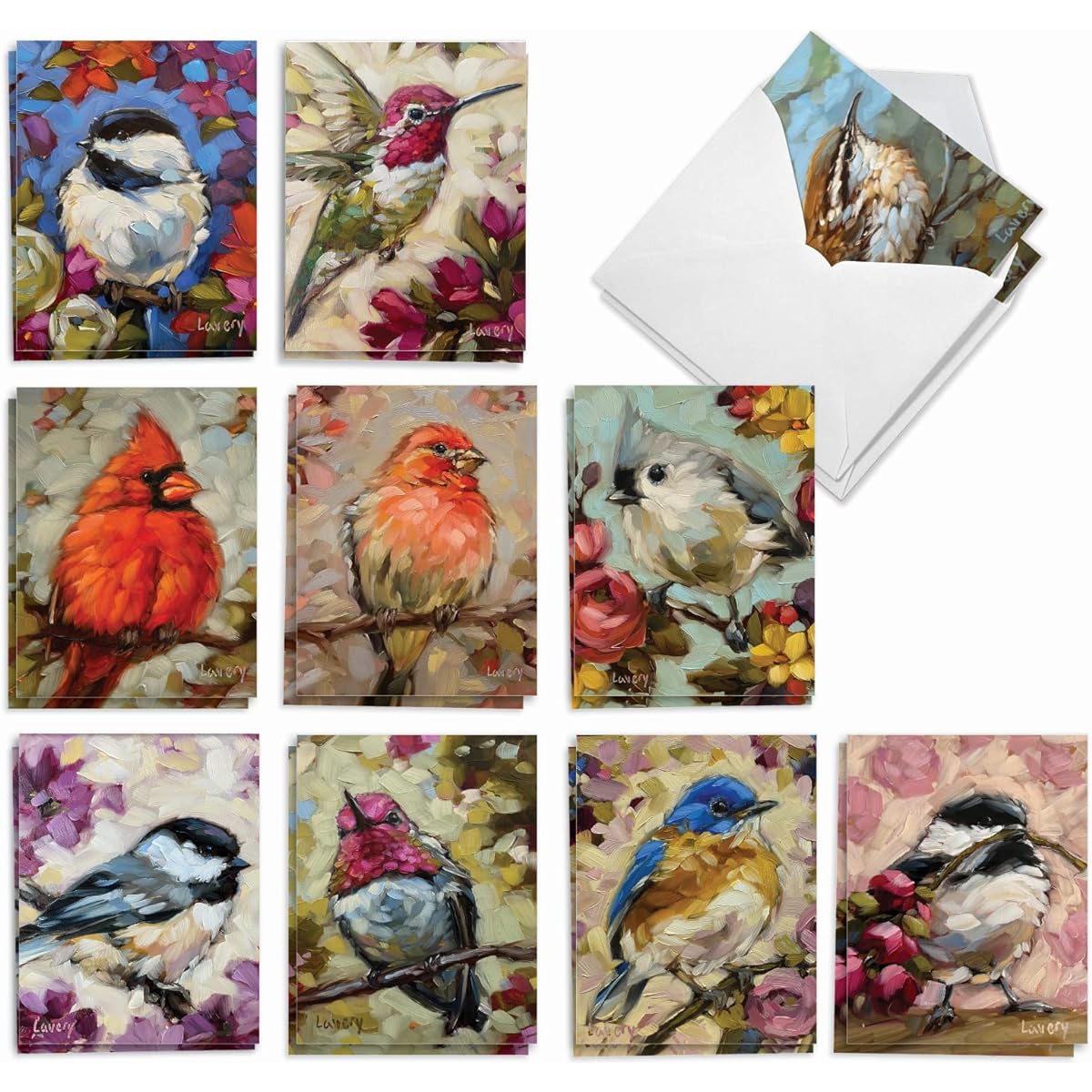 The Best Card Company 20 Assorted Blank All Occasion Notes Box Set 4 x 5.12 Inches with Envelopes (10 Designs, 2 of Each) Bold Bird AM10347OCB-B2x10