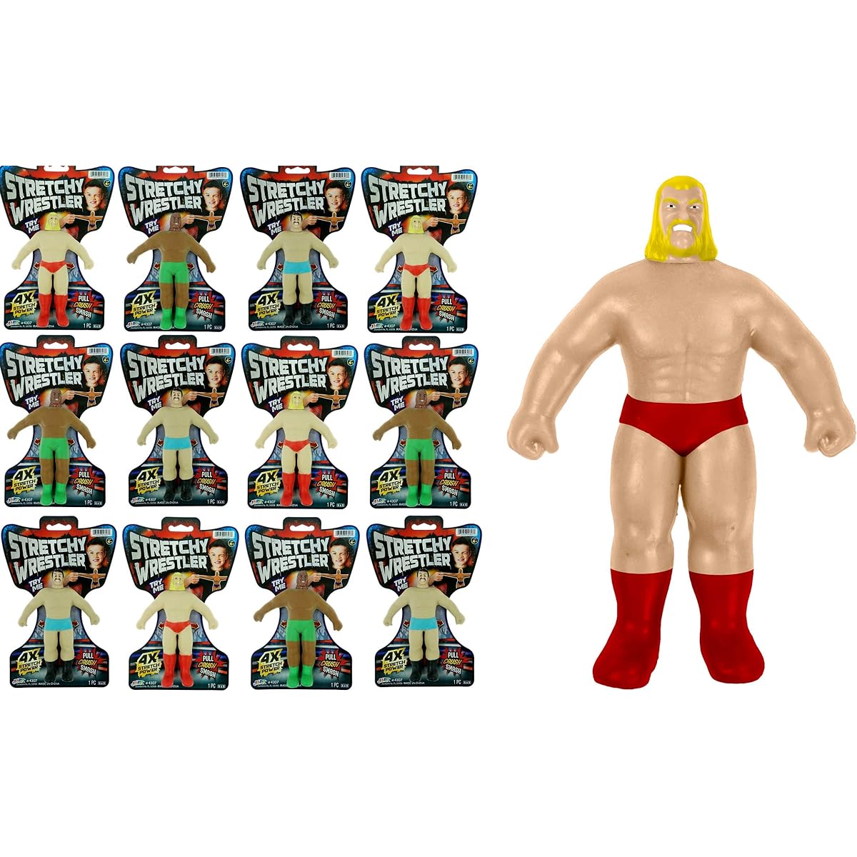 JA-RU Super Stretch Wrestler Action Toy Figures (12 Toys) Squishy Stretchman.Wrestling Toys for Kids.Stress Relief Fidget.Classic Retro 90s Toys Nostalgia.4307-12p
