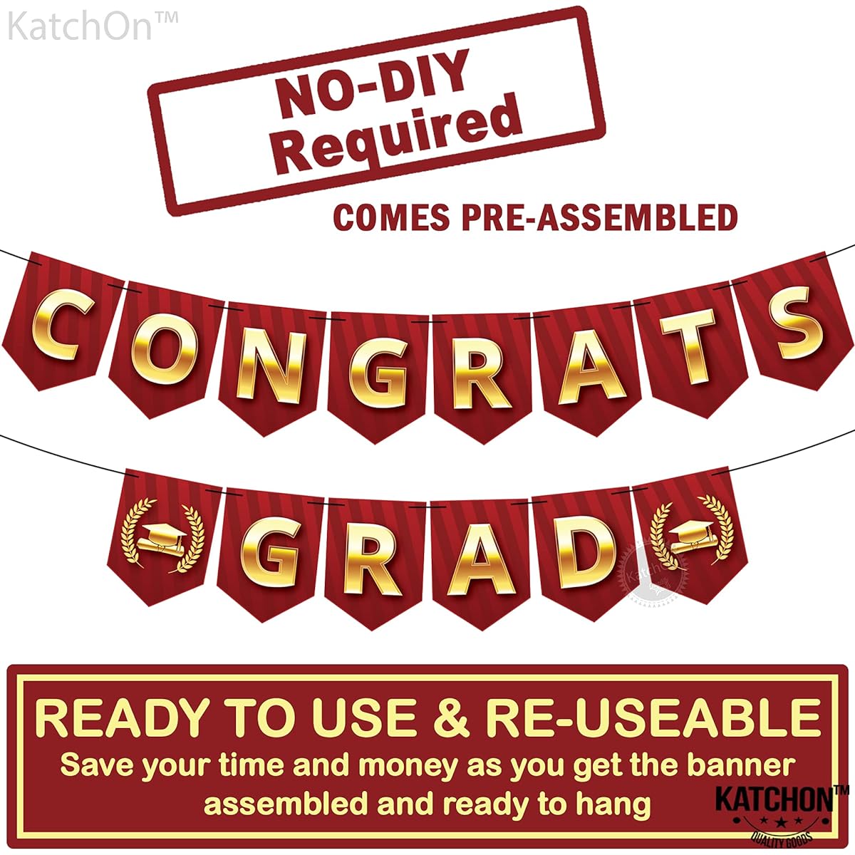 KatchOn, Red Congrats Grad Banner - No DIY Required | Red and Gold Graduation Decorations 2023 | Congratulations Backdrop for Graduation Party Decorations 2023 Red | Red Graduation Decorations Class of 2023