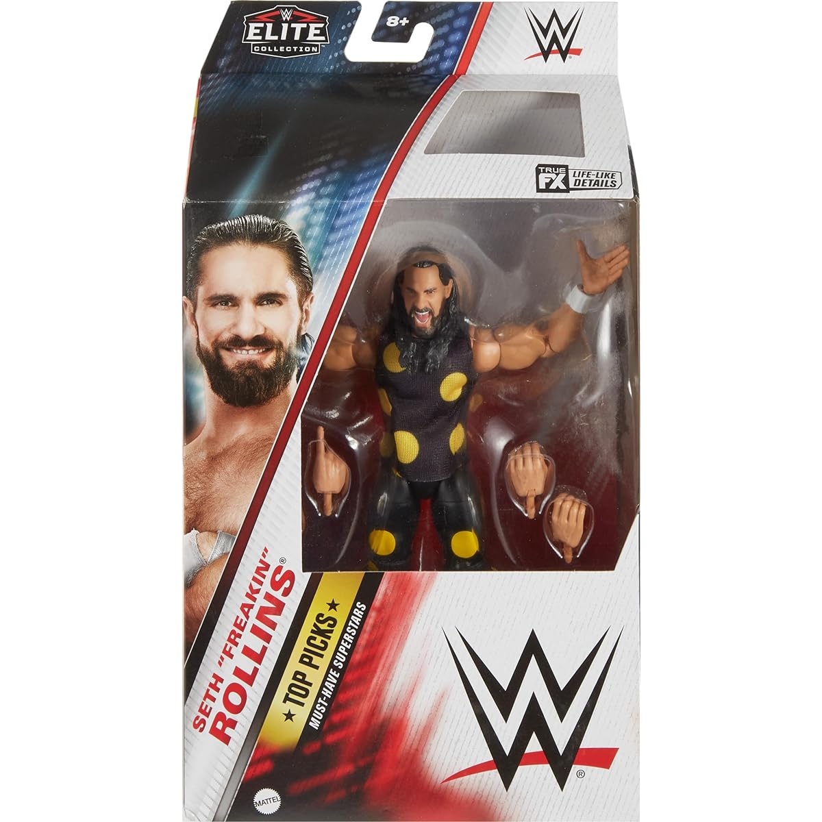 Mattel WWE Top Pick Elite Action Figure & Accessory Set Seth Rollins 6" Interchangeable Hands Ring Gear with 25 Points of Articulation