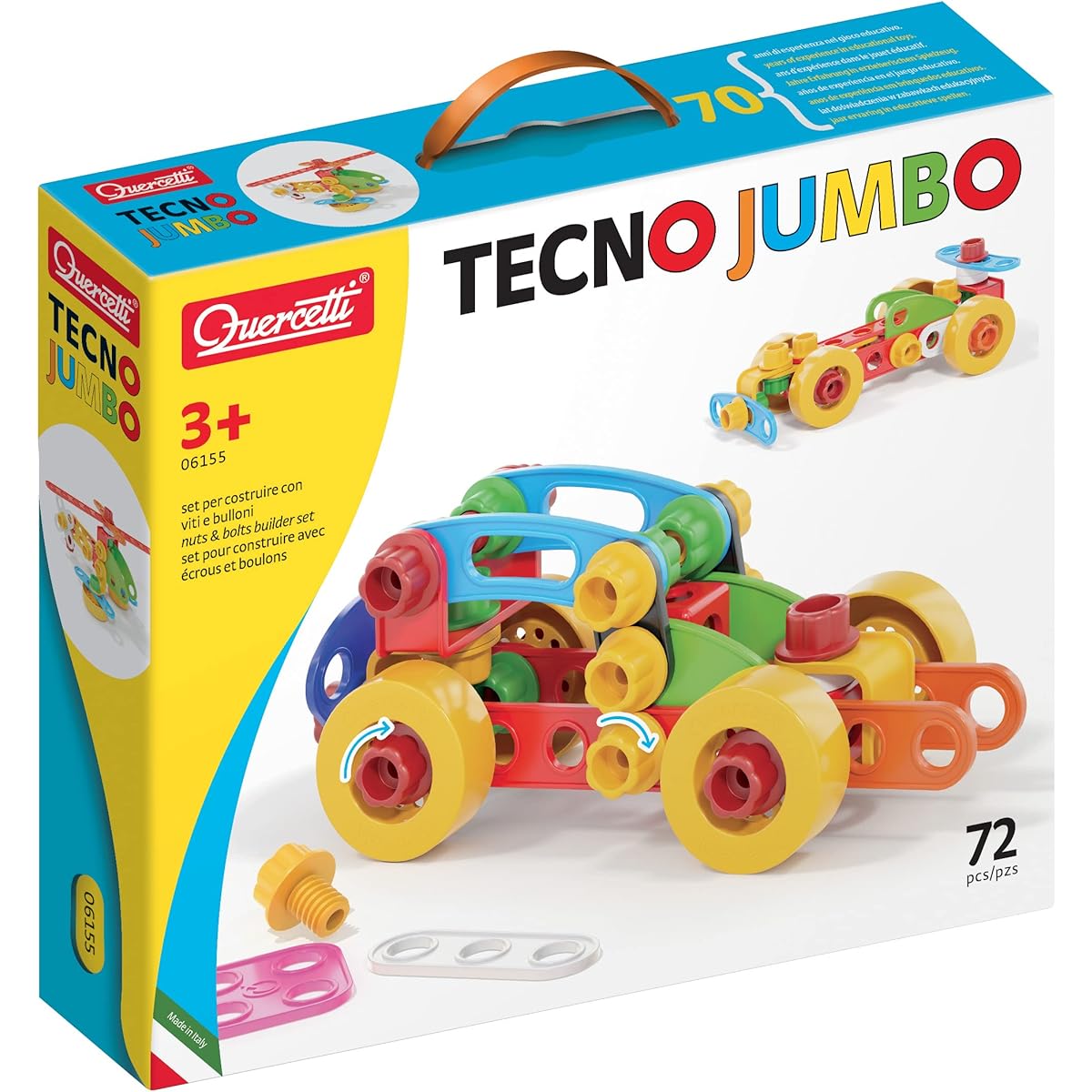 Quercetti - Tecno Jumbo - 76-piece building set and construction toy, multicolor, 34 x 7 x 29cm