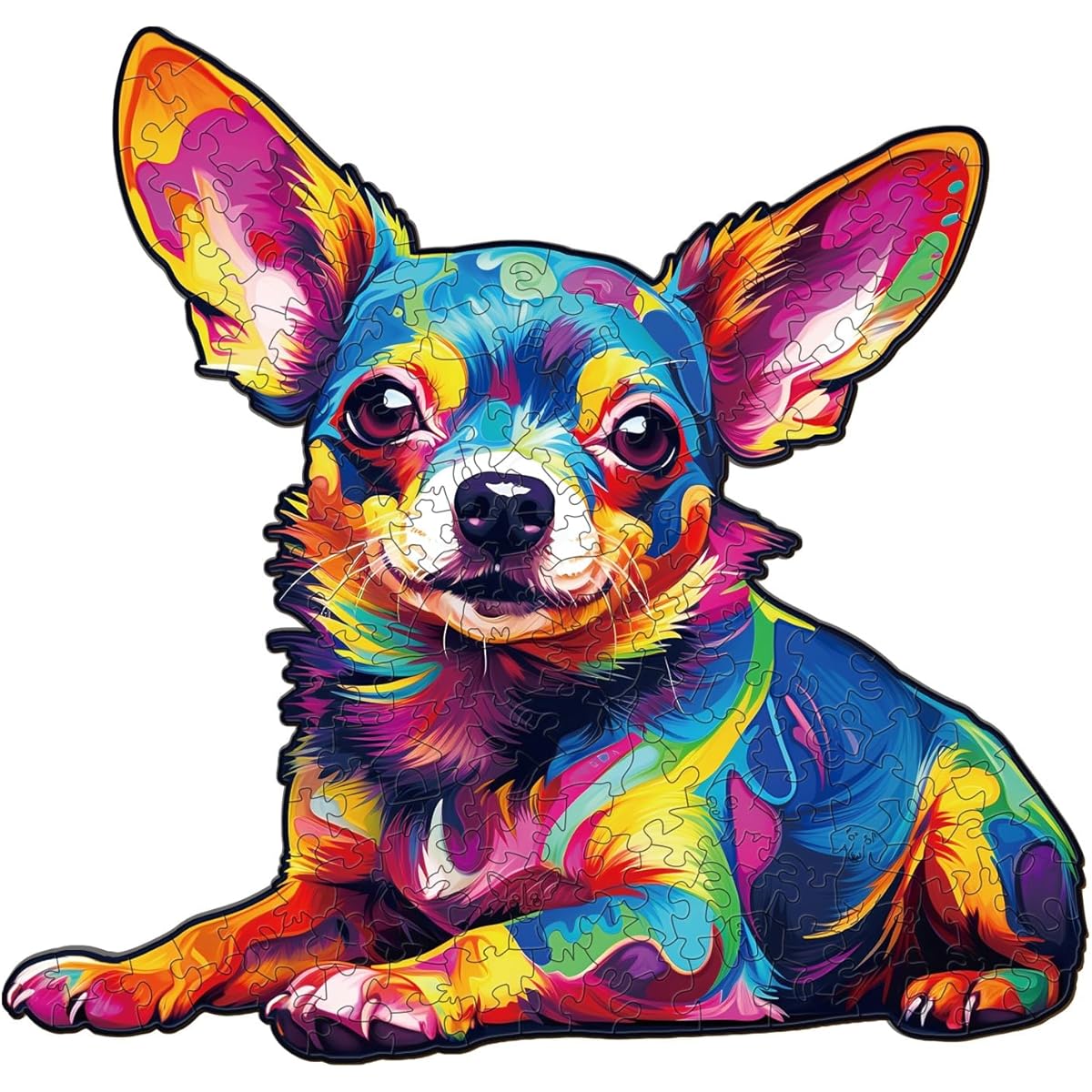 WOODBESTS Wooden Puzzles for Adults Colorful Chihuahua Puzzle (Medium, 170 Pieces 11.4"x10.9") Wooden Puzzles for Adults Wooden Jigsaw Puzzles Unique Shape Birthday Gifts for Adults and Kids Family Games