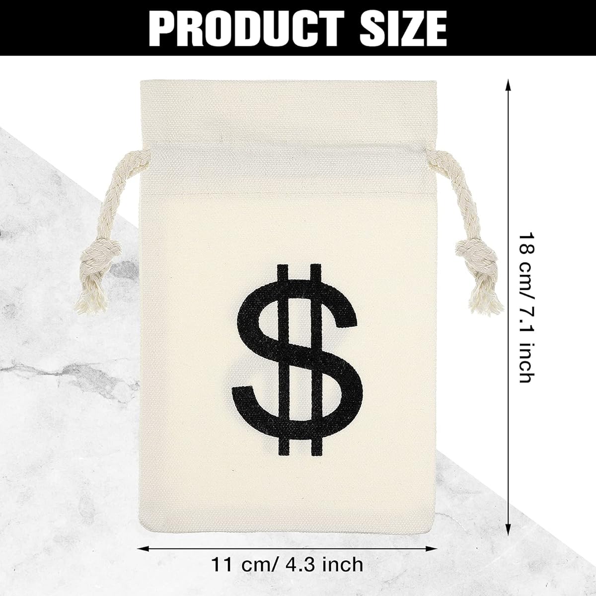 48 Pieces Money Bag Pouches with Drawstring Canvas Cloth and Dollar Signs Novelty Toys Party Favors Props
