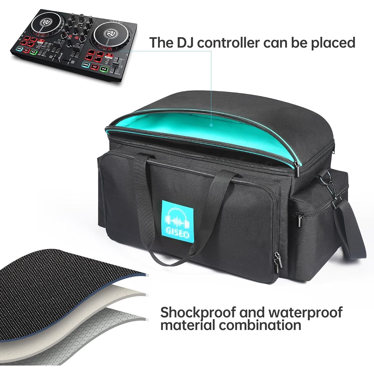OUKNAK DJ Gig Bag DJ Cable File Bag with Removable Padded Bottom and Dividers Travel Gig Bag Cord Sound Equipment DJ Gear Musician Accessories (Blue)