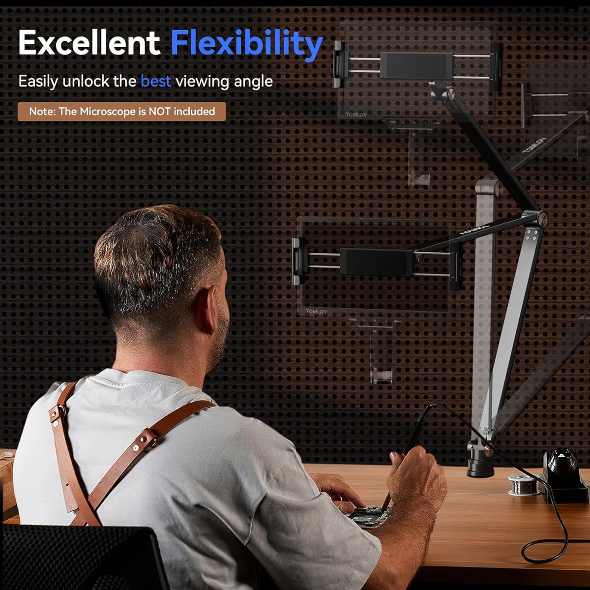 TOMLOV Flexible Arm Digital Microscope Stand AM03 Cantilever Stand Upgraded Suspension Boom Scissor Arm Stand with Microscope Clip for Soldering Microscope DM601 DM201 DM501