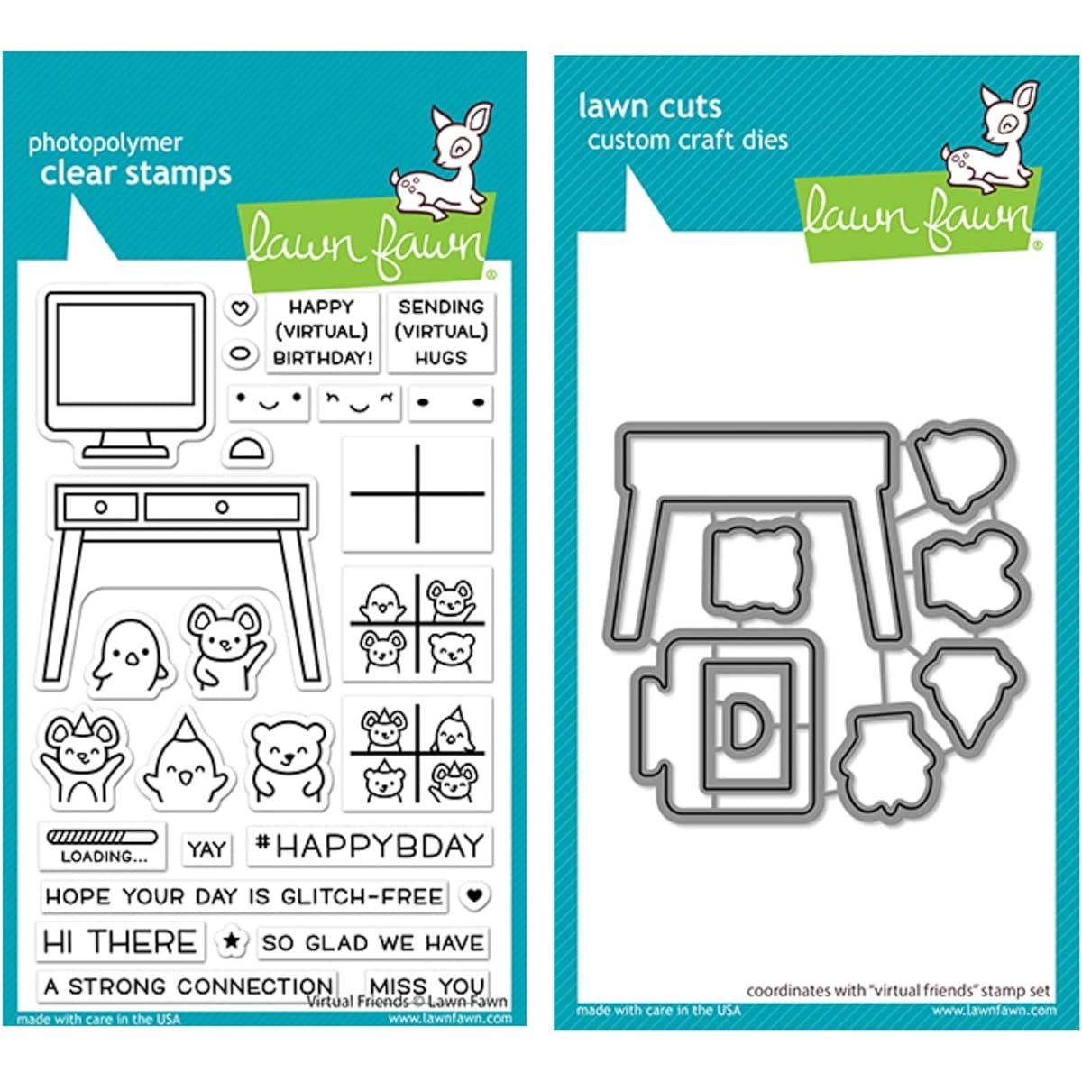 Lawn Fawn Virtual Friends 4" x 6" Clear Stamp Set and Harmony Dies, Set of 2 Items (LF2504, LF2505)