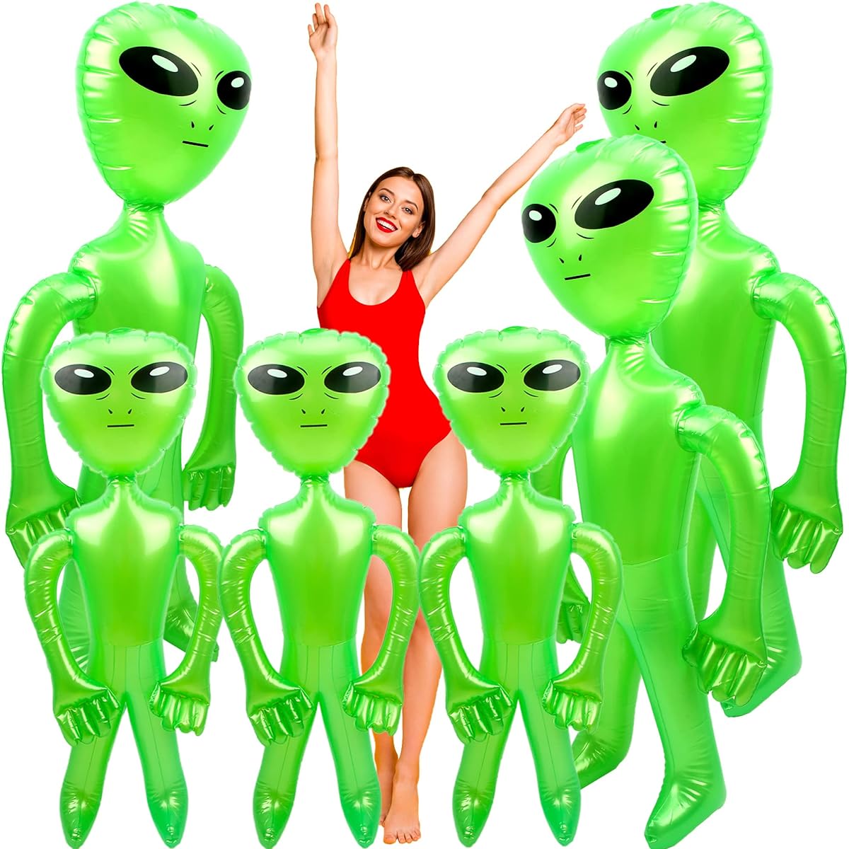 Trounistro 6 Pack 67" 35" Large Inflatable Alien Jumbo Alien Inflatable Toys Giant Inflatable Inflatable Alien Halloween Alien Party Supplies 2 Sizes (Green)