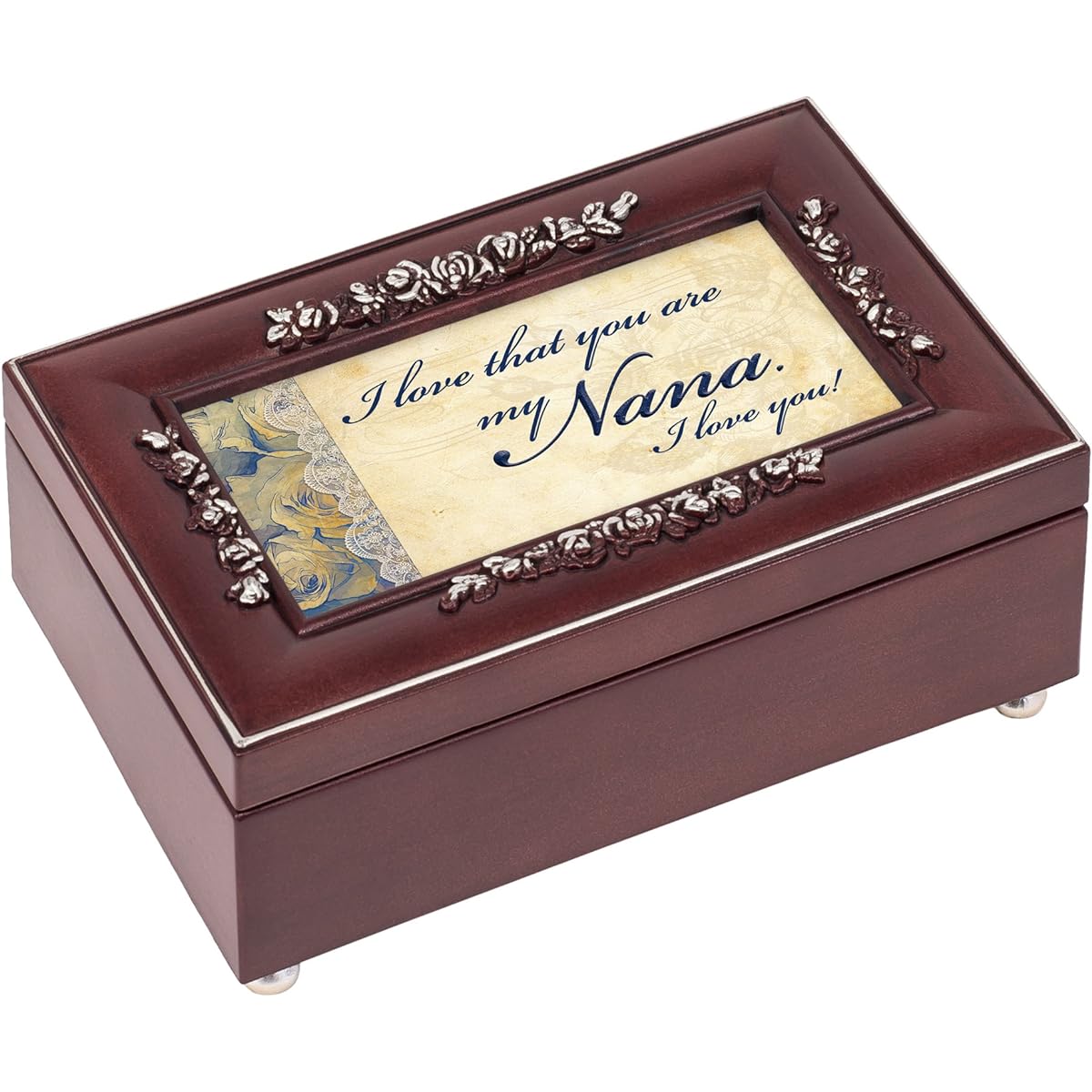 Nana I Love You Rosewood Finish Gold Rose Jewellery Music Box - Plays Tune Canon in D