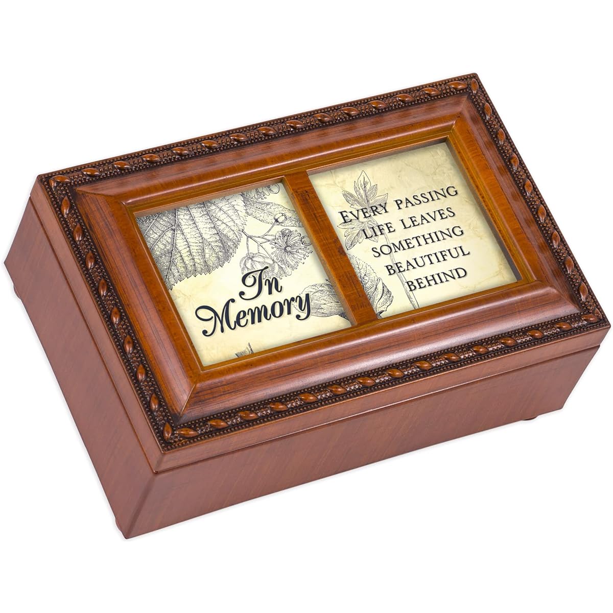 Cottage Garden in Memory Every Life Wood Grain Rope Trim Jewelry Music Box "Wind Beneath My Wings"