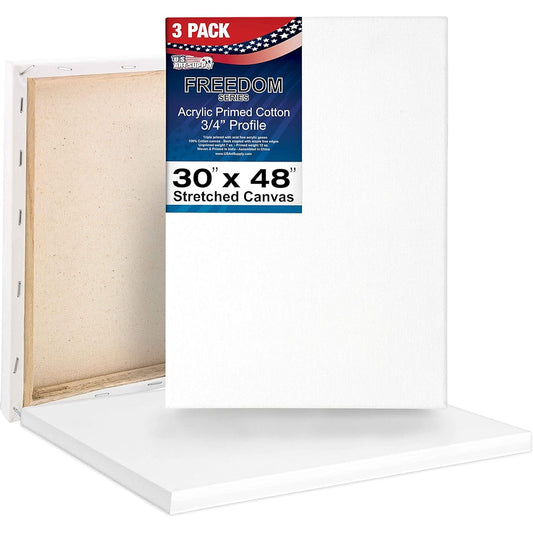 US Art Supply 30" x 48" Professional Quality Acid Free Stretched Canvas 3 Pack 3/4 Profile 12oz Primed Gesso - (Full Case of 3 Single Canvases)